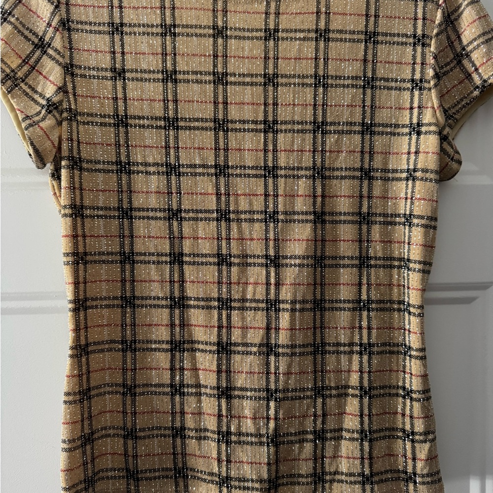 Elegant Plaid Short Sleeve Tee strass Burberry style